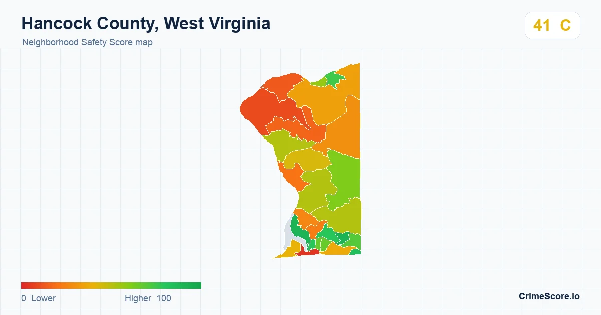 Hancock County, West Virginia neighborhood Safety Score map by Census block group