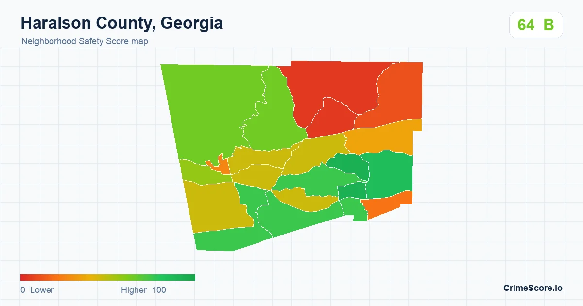 Haralson County, Georgia neighborhood Safety Score map by Census block group