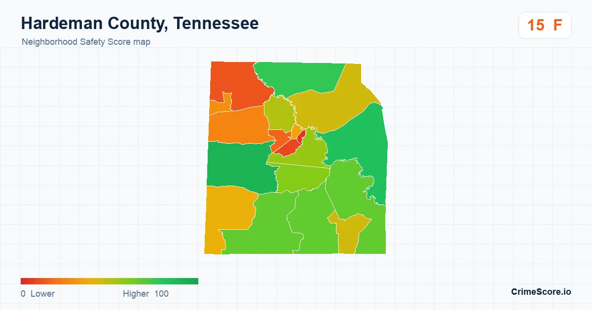 Hardeman County, Tennessee neighborhood Safety Score map by Census block group