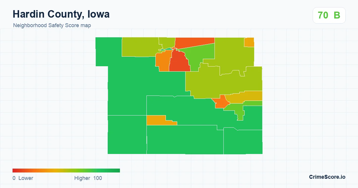 Hardin County, Iowa neighborhood Safety Score map by Census block group