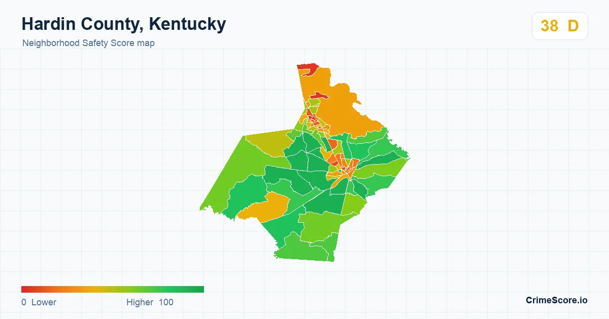 Hardin County, Kentucky neighborhood Safety Score map by Census block group
