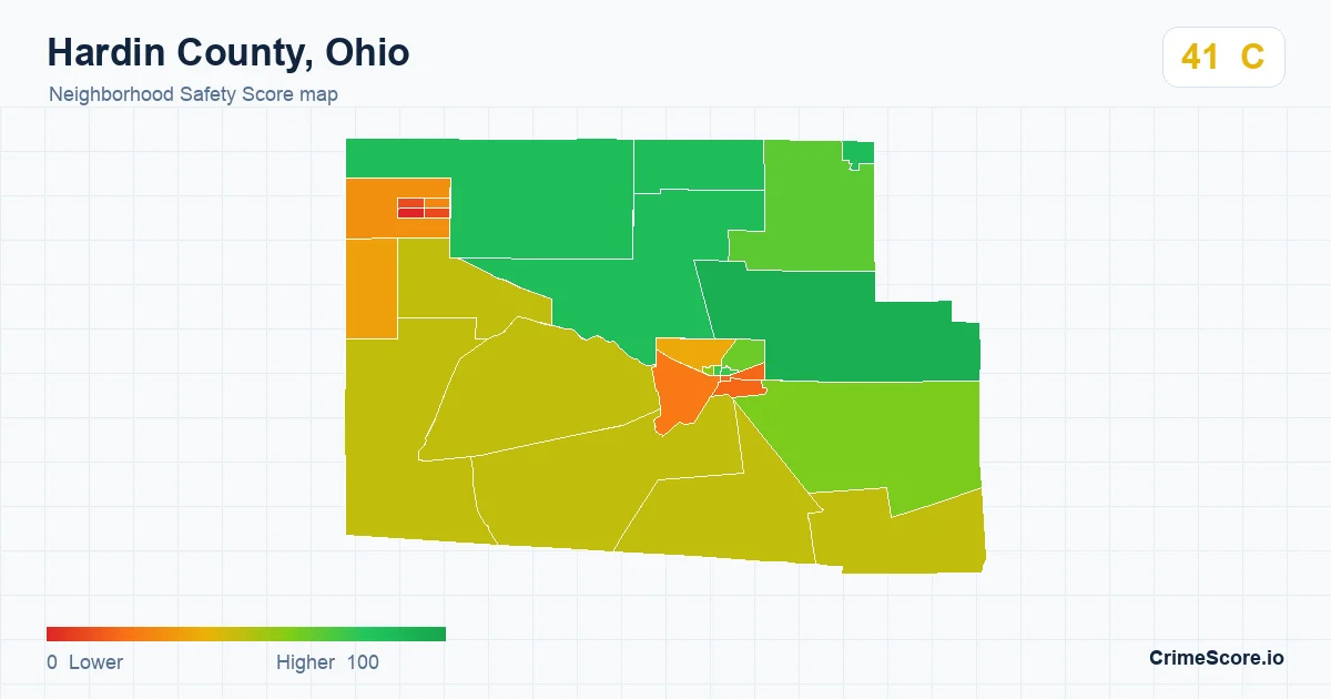 Hardin County, Ohio neighborhood Safety Score map by Census block group