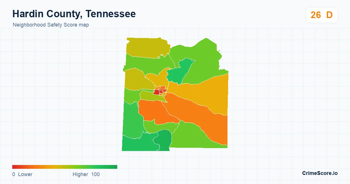 Hardin County, Tennessee neighborhood Safety Score map by Census block group