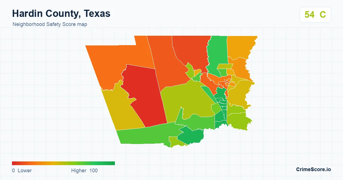 Hardin County, Texas neighborhood Safety Score map by Census block group