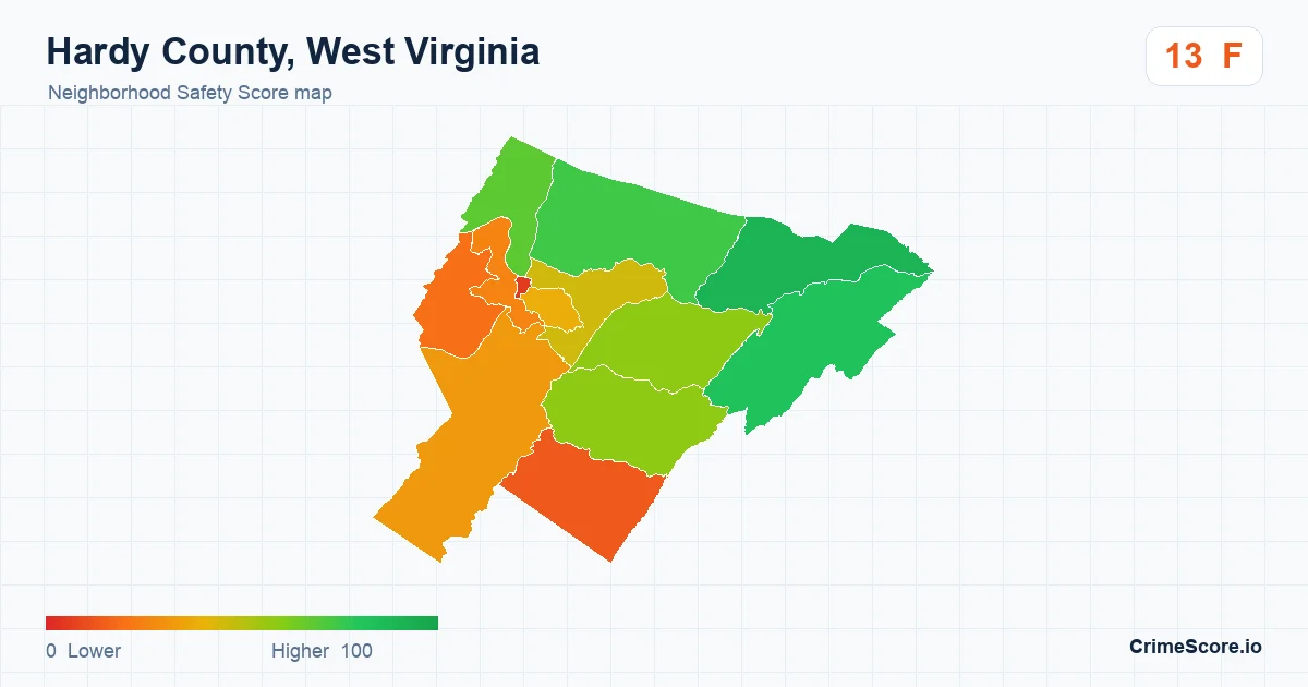 Hardy County, West Virginia neighborhood Safety Score map by Census block group