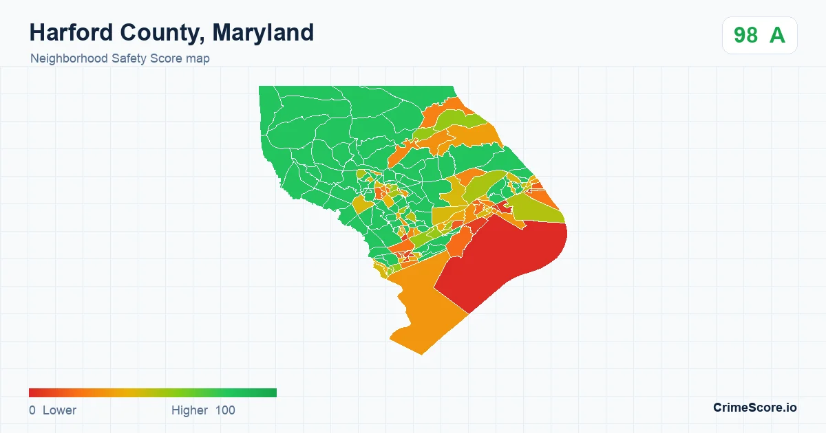 Harford County, Maryland neighborhood Safety Score map by Census block group