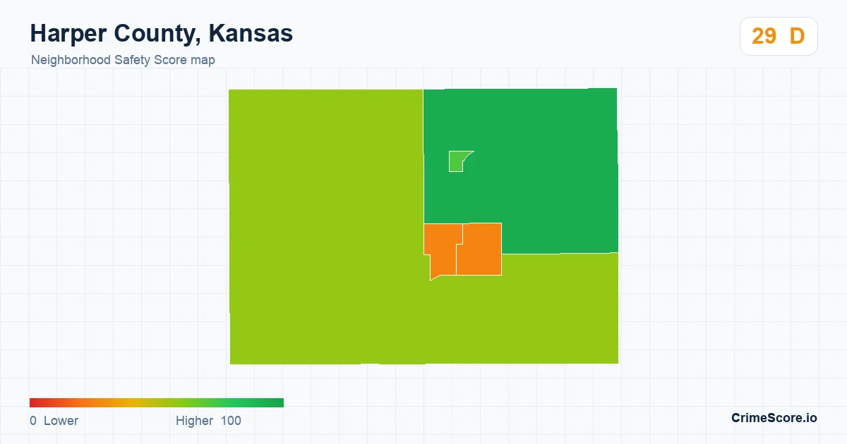 Harper County, Kansas neighborhood Safety Score map by Census block group