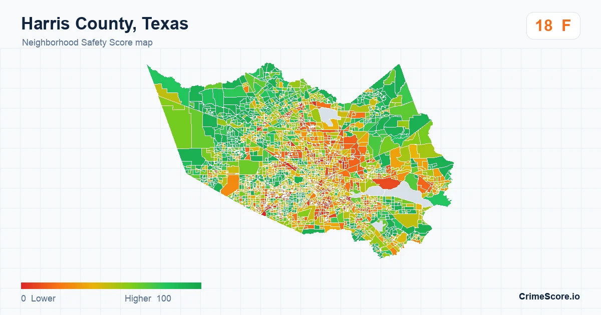 Harris County, Texas neighborhood Safety Score map by Census block group