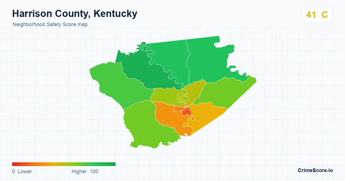 Harrison County, Kentucky neighborhood Safety Score map by Census block group