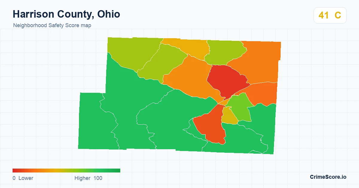 Harrison County, Ohio neighborhood Safety Score map by Census block group