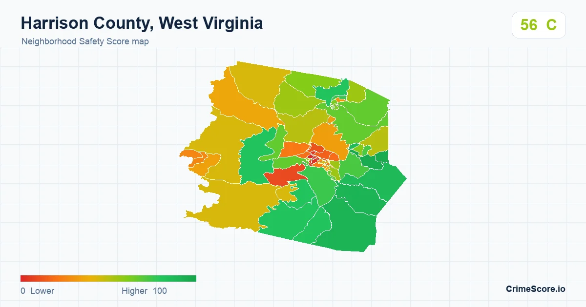 Harrison County, West Virginia neighborhood Safety Score map by Census block group
