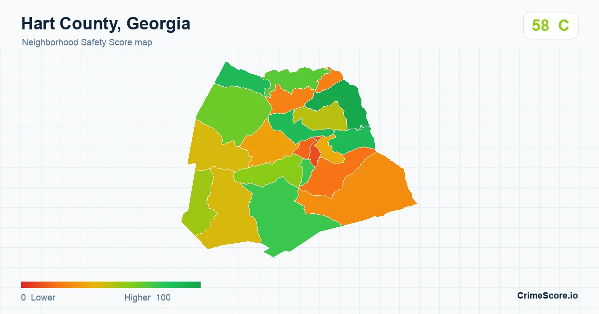 Hart County, Georgia neighborhood Safety Score map by Census block group