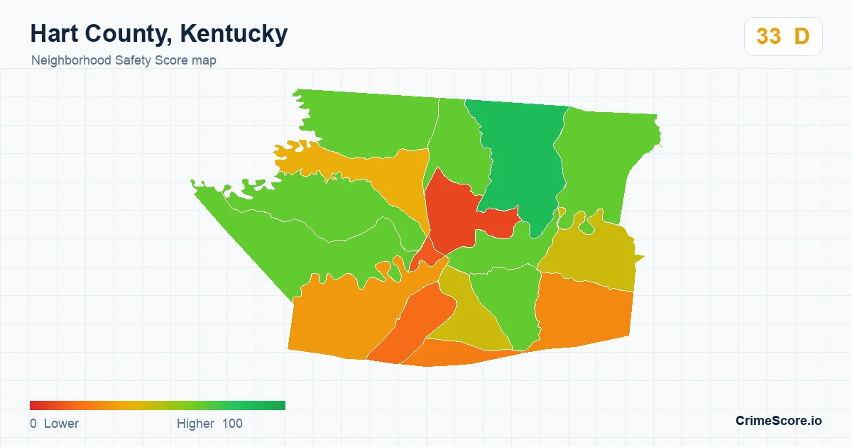 Hart County, Kentucky neighborhood Safety Score map by Census block group