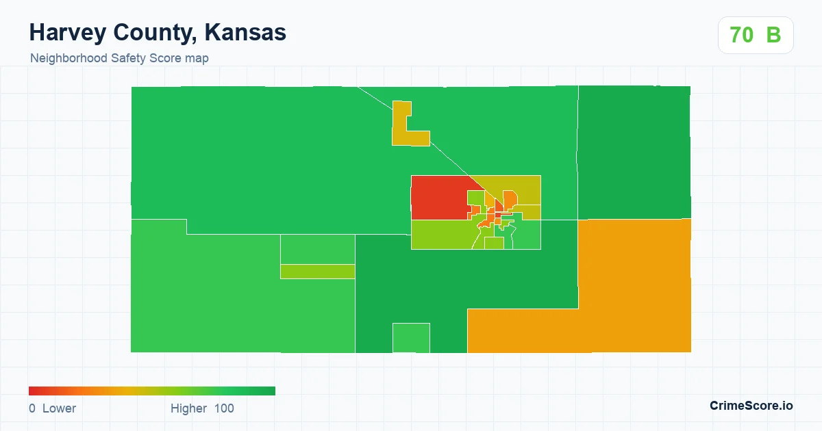 Harvey County, Kansas neighborhood Safety Score map by Census block group