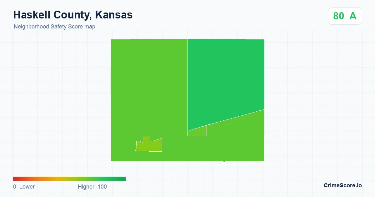 Haskell County, Kansas neighborhood Safety Score map by Census block group