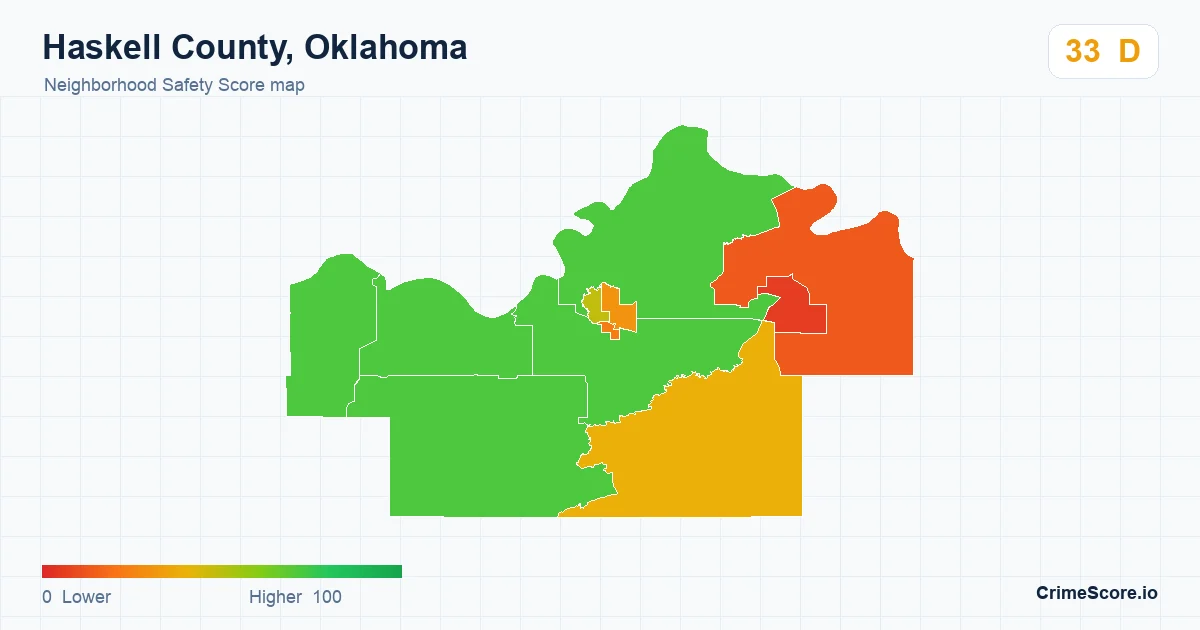 Haskell County, Oklahoma neighborhood Safety Score map by Census block group