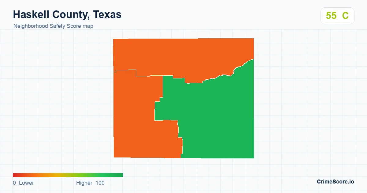 Haskell County, Texas neighborhood Safety Score map by Census block group