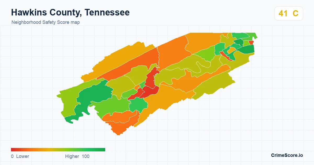 Hawkins County, Tennessee neighborhood Safety Score map by Census block group