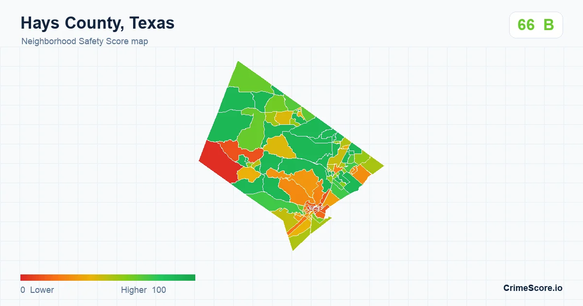 Hays County, Texas neighborhood Safety Score map by Census block group