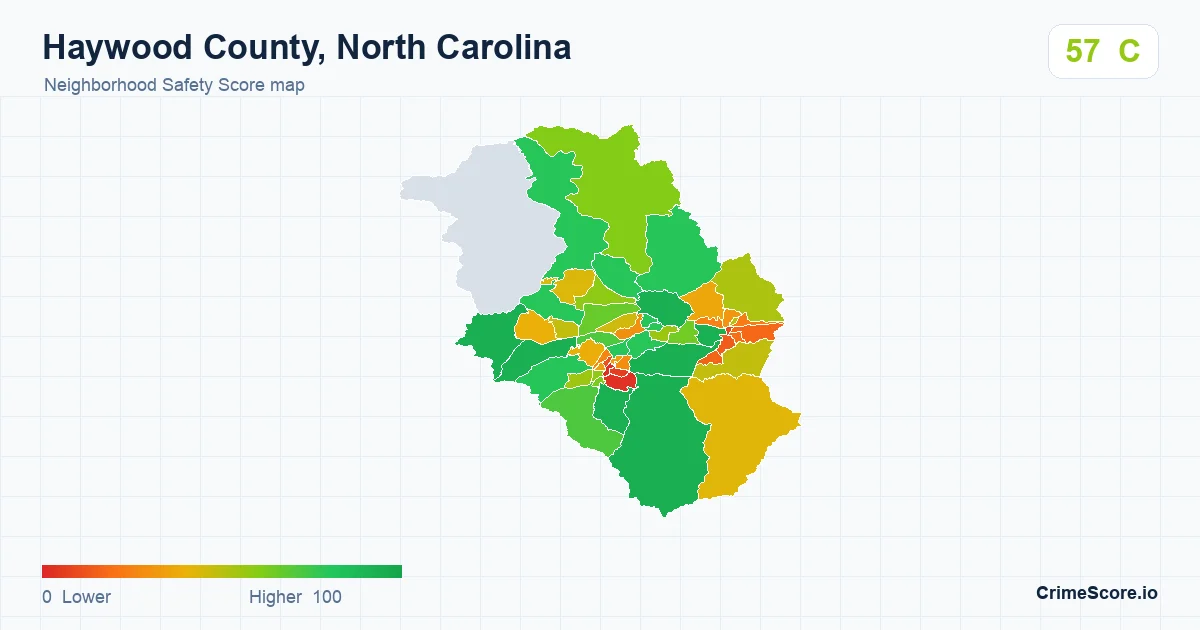 Haywood County, North Carolina neighborhood Safety Score map by Census block group