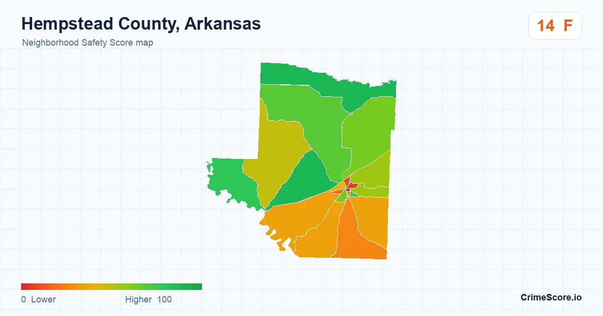 Hempstead County, Arkansas neighborhood Safety Score map by Census block group