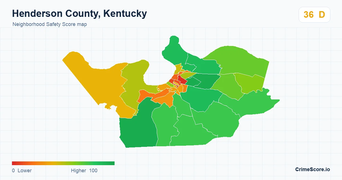 Henderson County, Kentucky neighborhood Safety Score map by Census block group