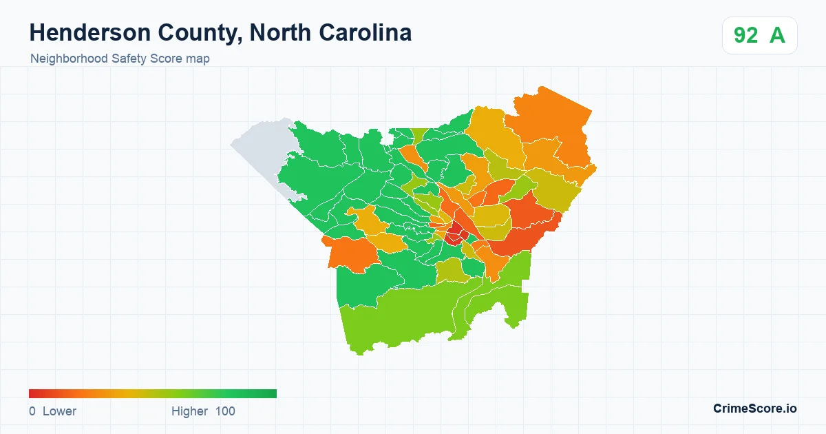 Henderson County, North Carolina neighborhood Safety Score map by Census block group