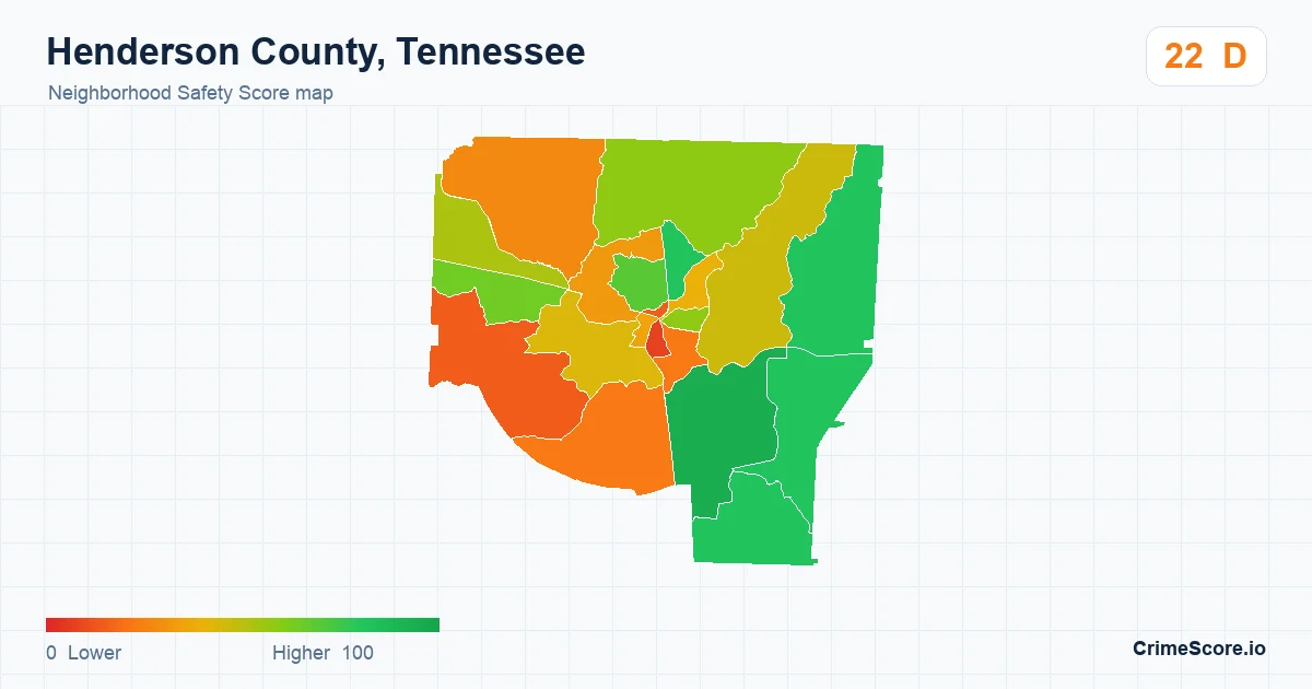 Henderson County, Tennessee neighborhood Safety Score map by Census block group
