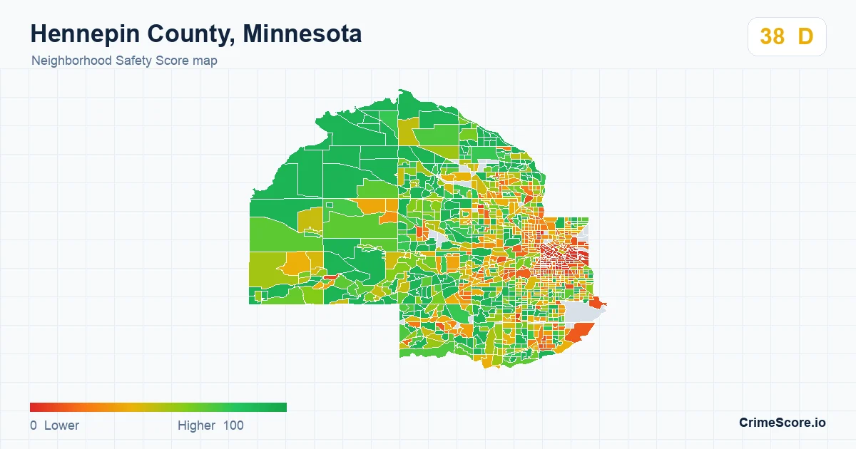 Hennepin County, Minnesota neighborhood Safety Score map by Census block group