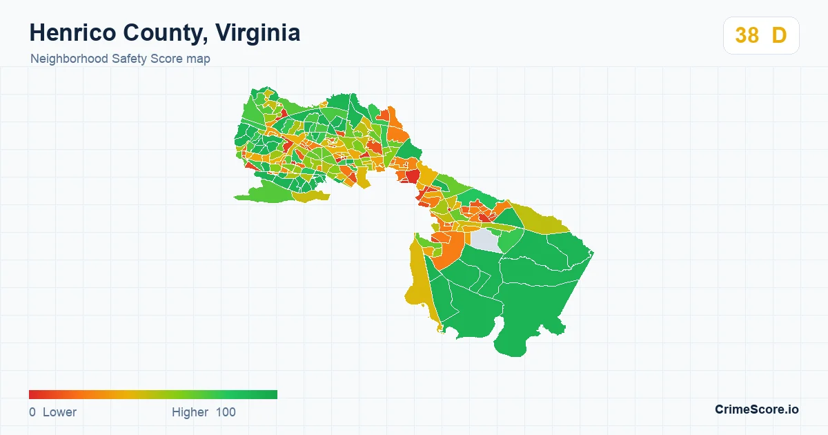 Henrico County, Virginia neighborhood Safety Score map by Census block group