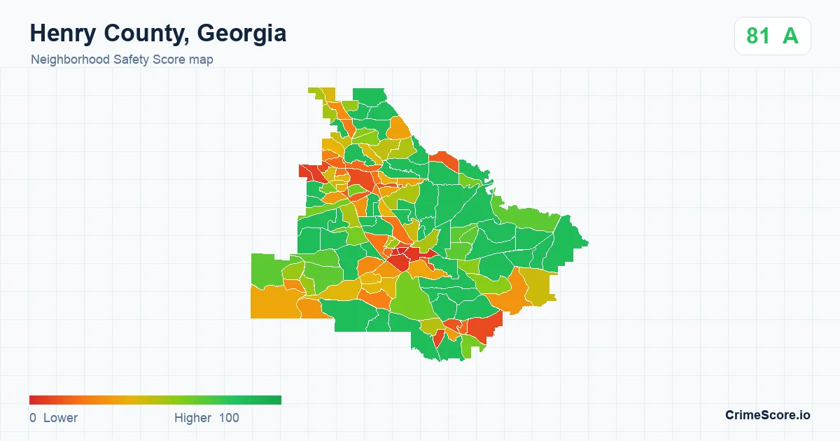 Henry County, Georgia neighborhood Safety Score map by Census block group