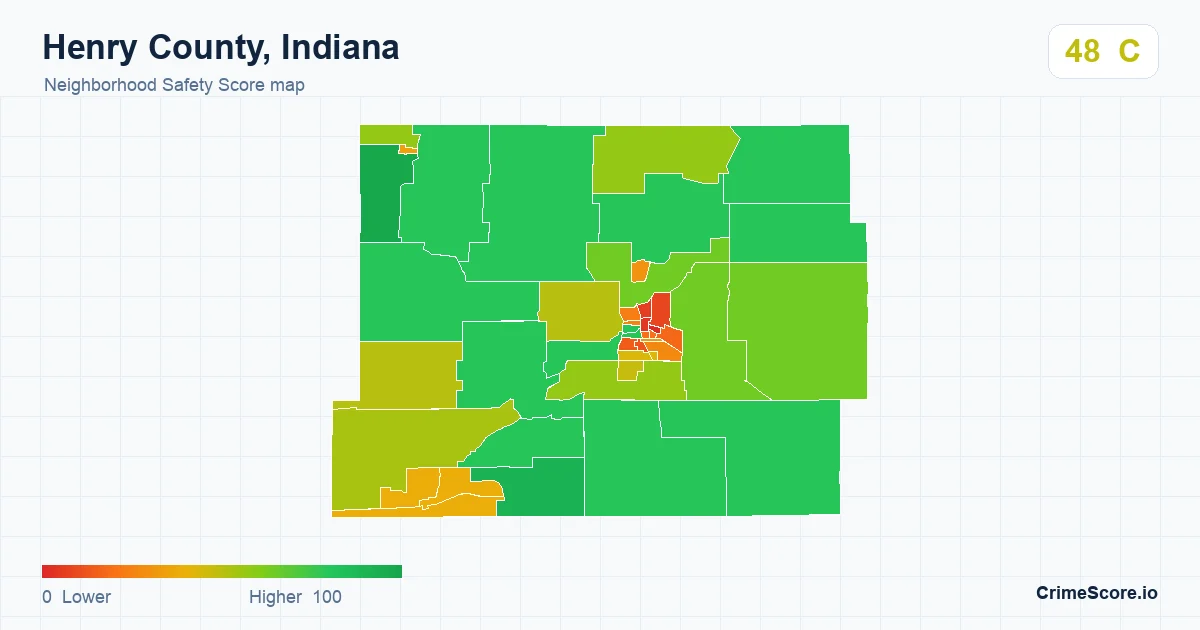 Henry County, Indiana neighborhood Safety Score map by Census block group