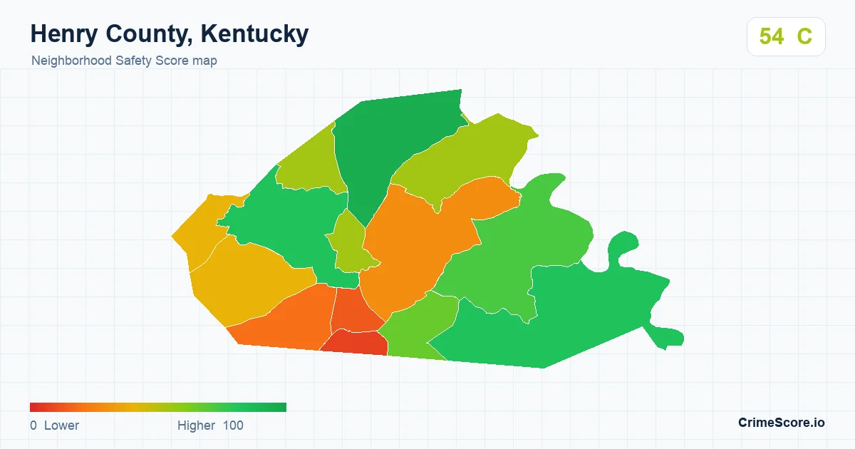 Henry County, Kentucky neighborhood Safety Score map by Census block group