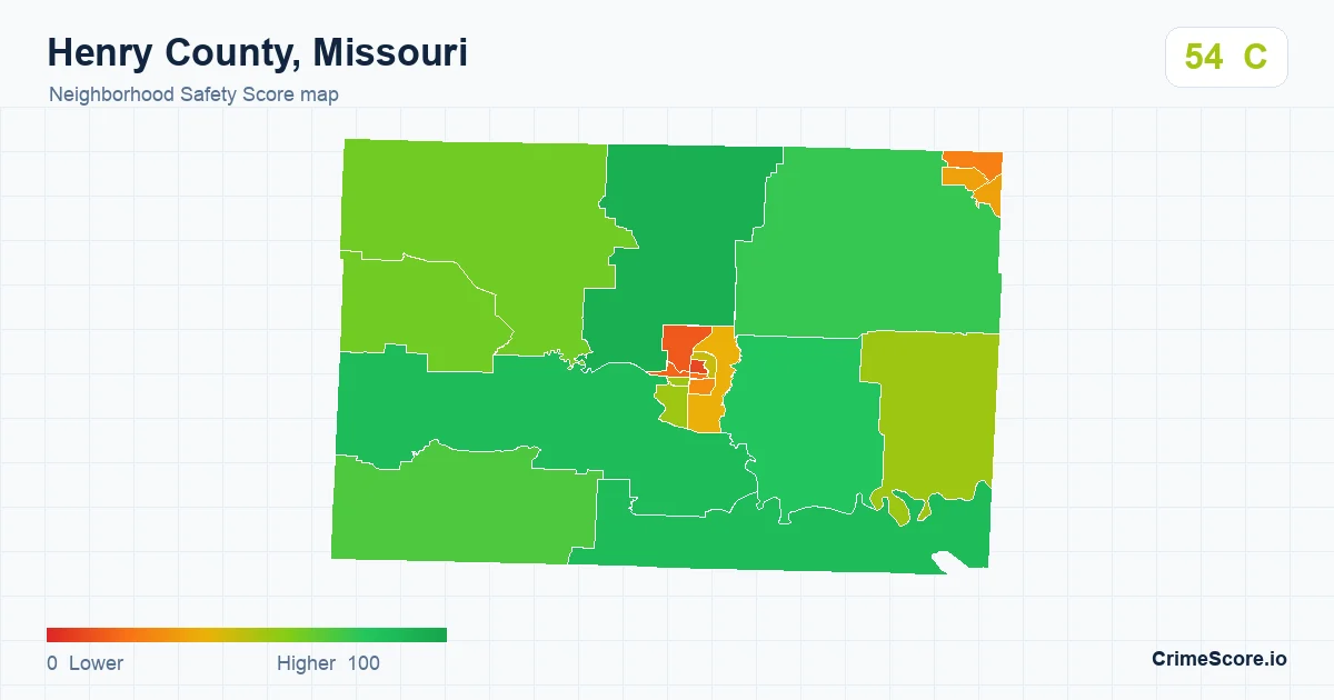 Henry County, Missouri neighborhood Safety Score map by Census block group