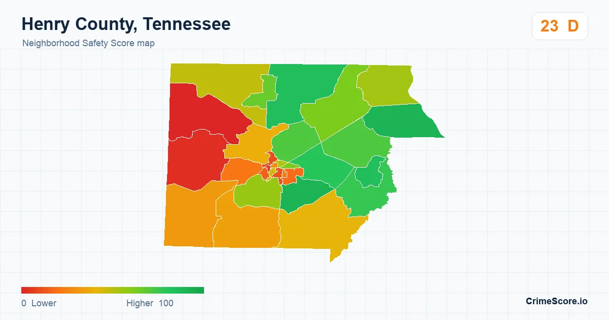 Henry County, Tennessee neighborhood Safety Score map by Census block group