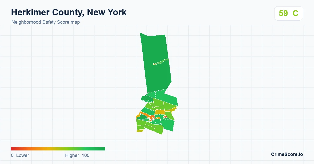 Herkimer County, New York neighborhood Safety Score map by Census block group