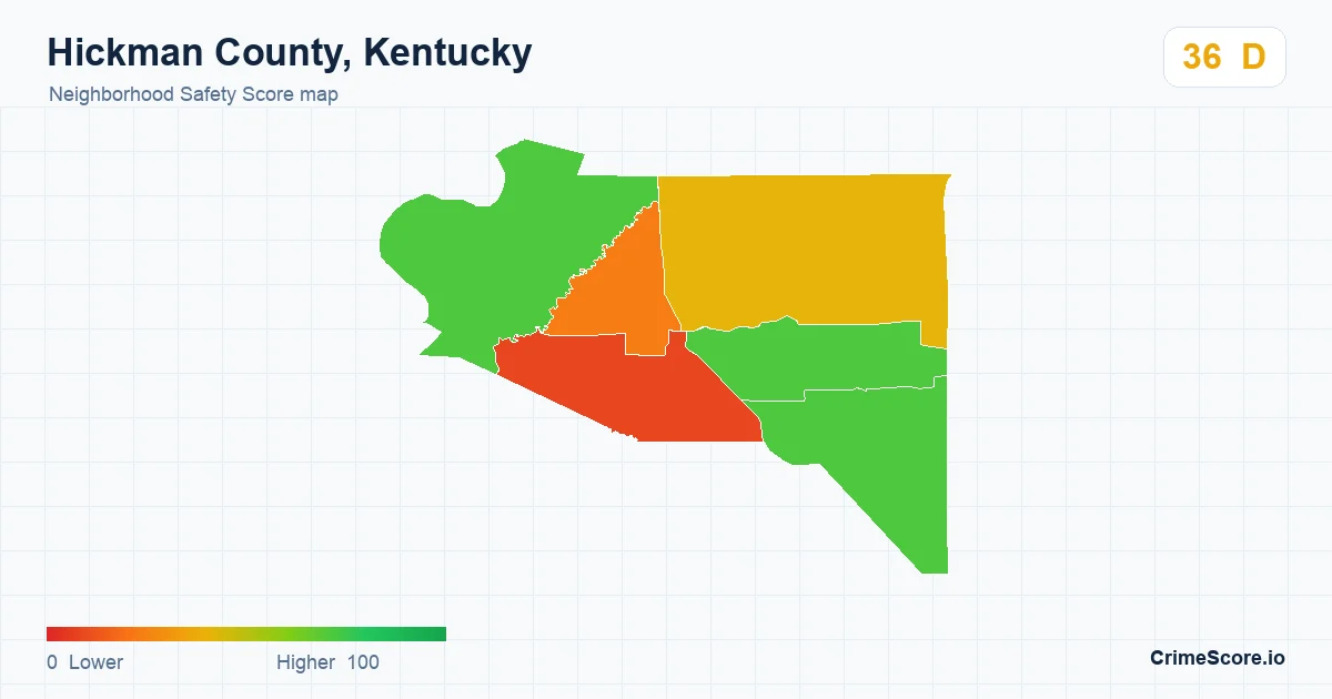 Hickman County, Kentucky neighborhood Safety Score map by Census block group
