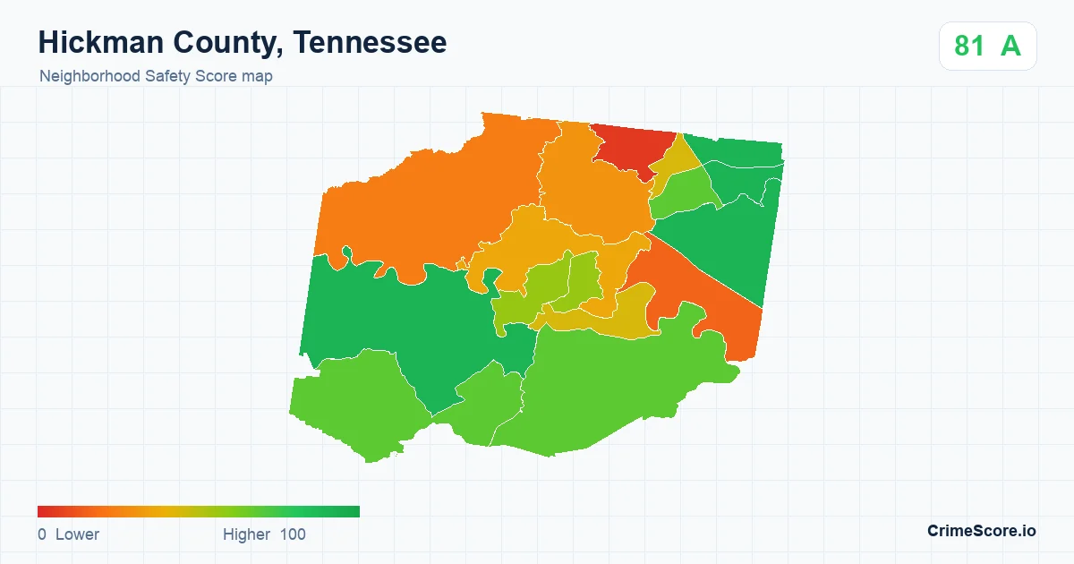 Hickman County, Tennessee neighborhood Safety Score map by Census block group