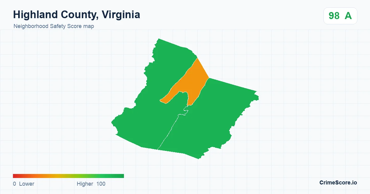 Highland County, Virginia neighborhood Safety Score map by Census block group
