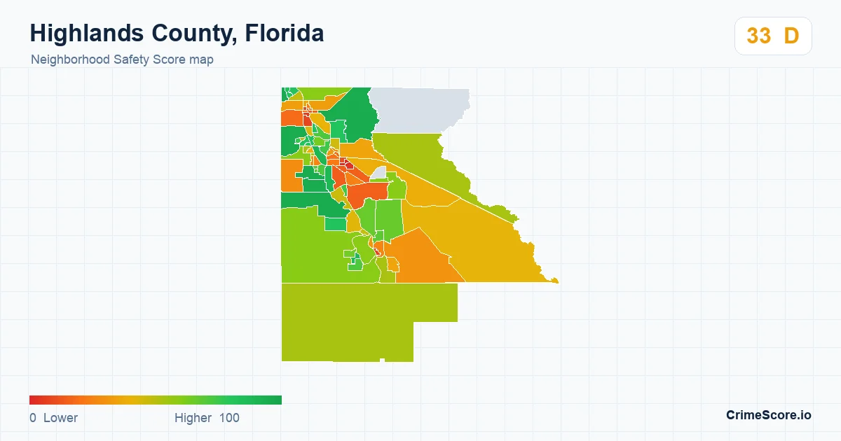 Highlands County, Florida neighborhood Safety Score map by Census block group