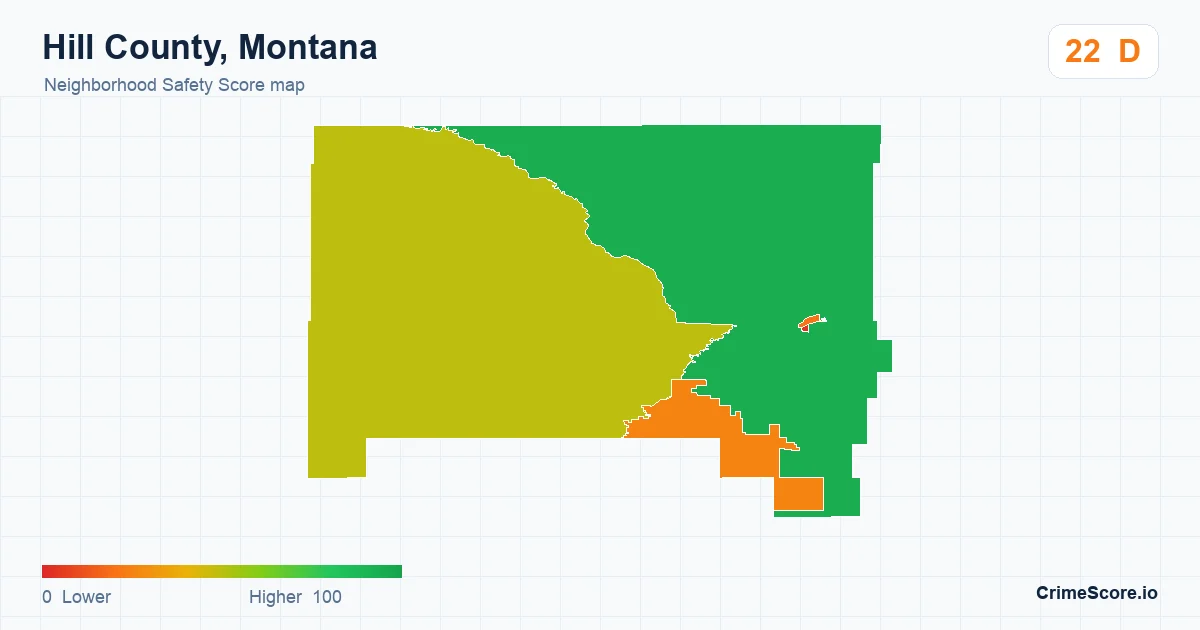 Hill County, Montana neighborhood Safety Score map by Census block group