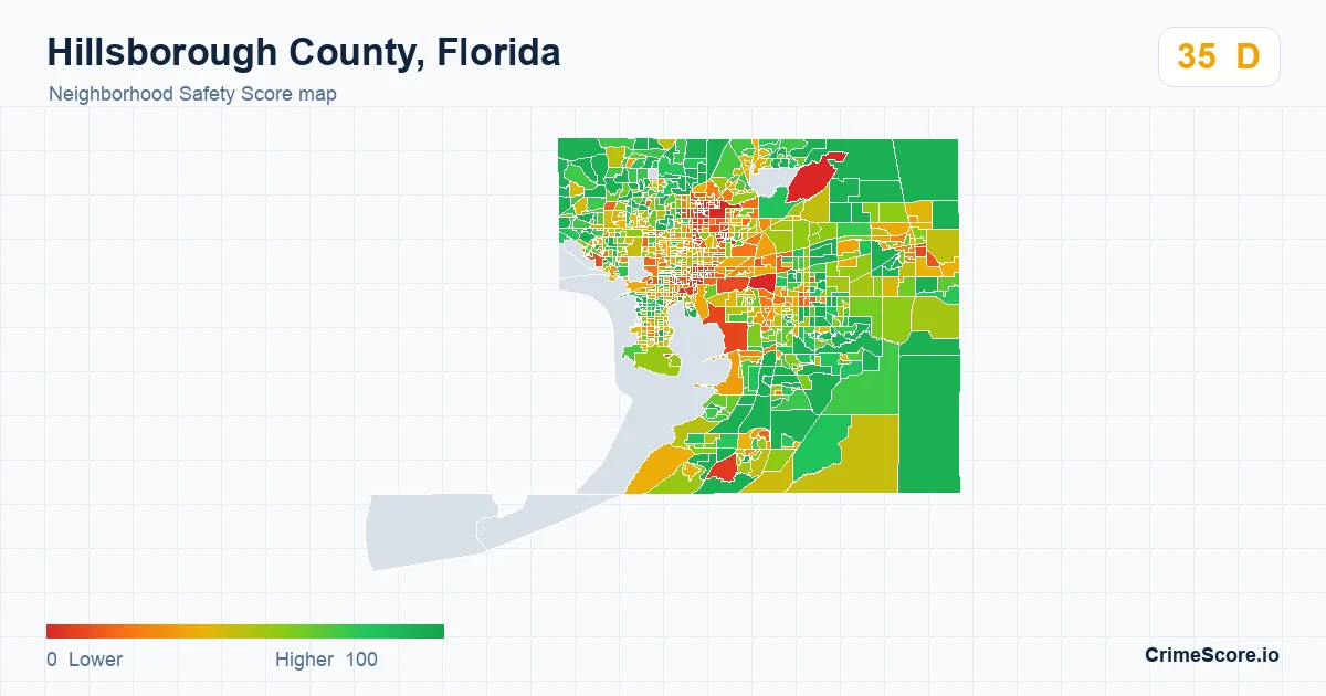 Hillsborough County, Florida neighborhood Safety Score map by Census block group