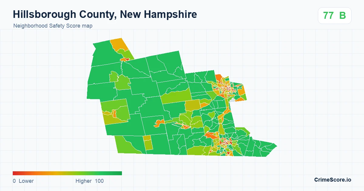 Hillsborough County, New Hampshire neighborhood Safety Score map by Census block group