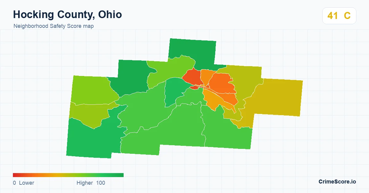 Hocking County, Ohio neighborhood Safety Score map by Census block group