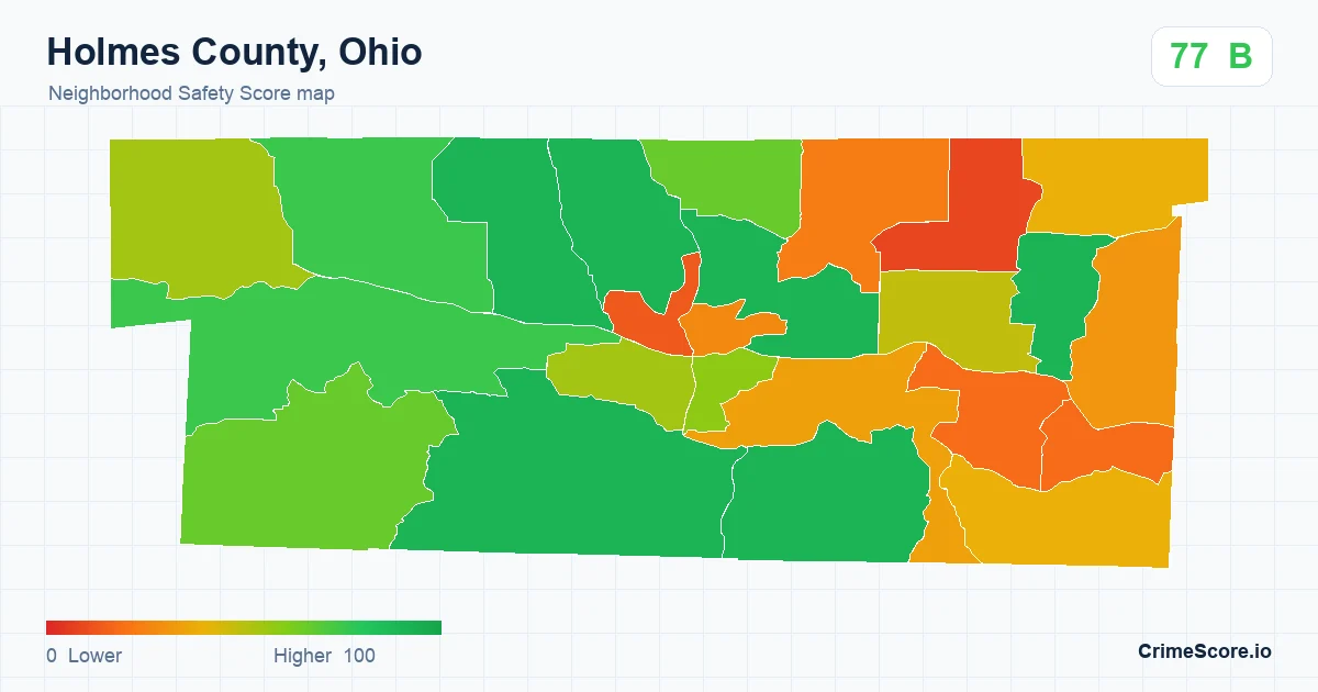 Holmes County, Ohio neighborhood Safety Score map by Census block group