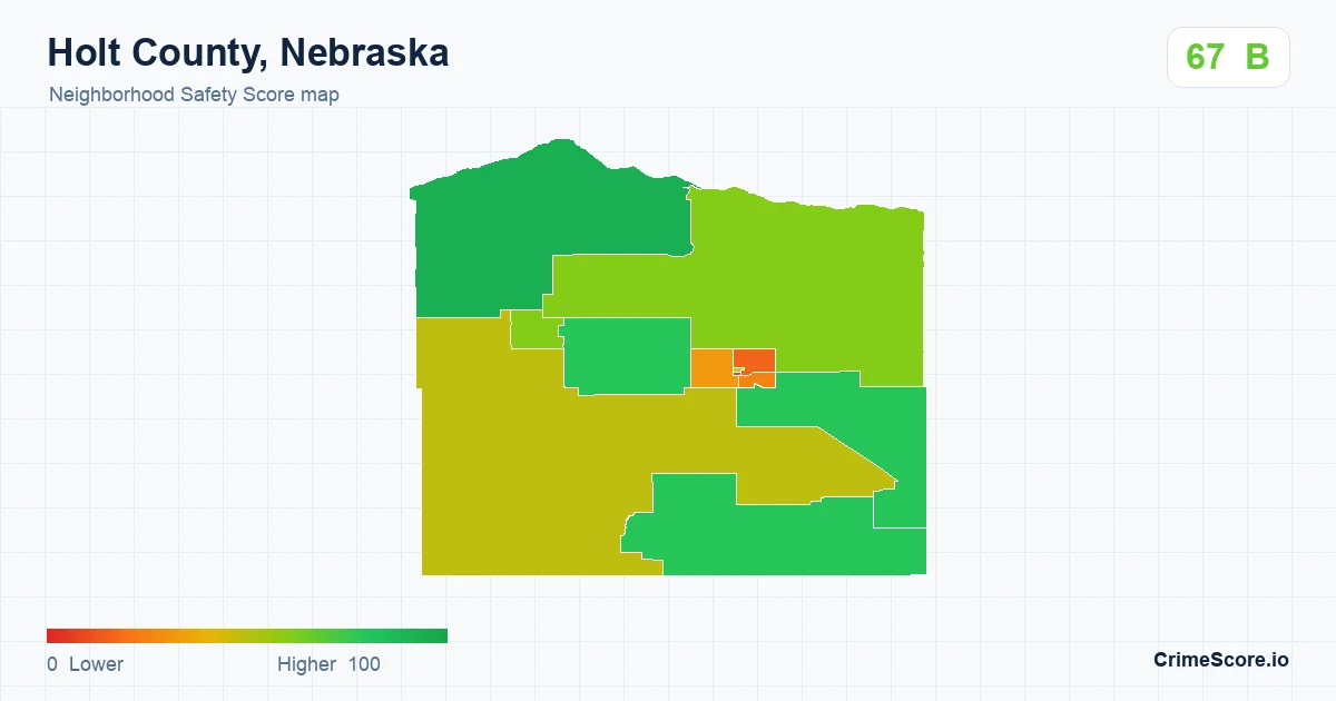 Holt County, Nebraska neighborhood Safety Score map by Census block group