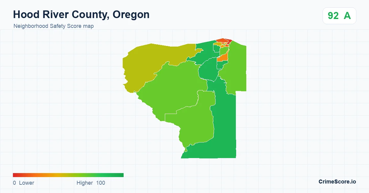 Hood River County, Oregon neighborhood Safety Score map by Census block group