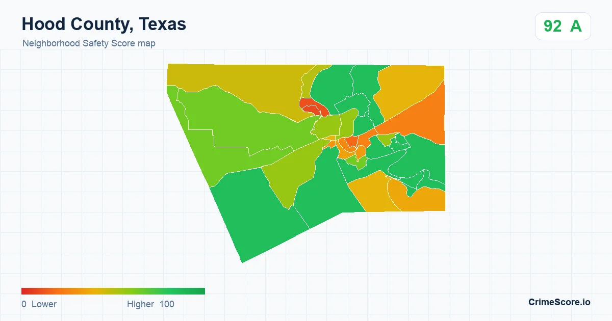 Hood County, Texas neighborhood Safety Score map by Census block group