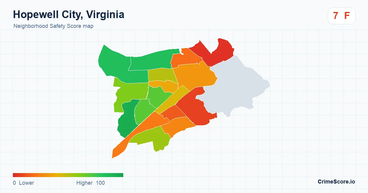 Hopewell City, Virginia neighborhood Safety Score map by Census block group