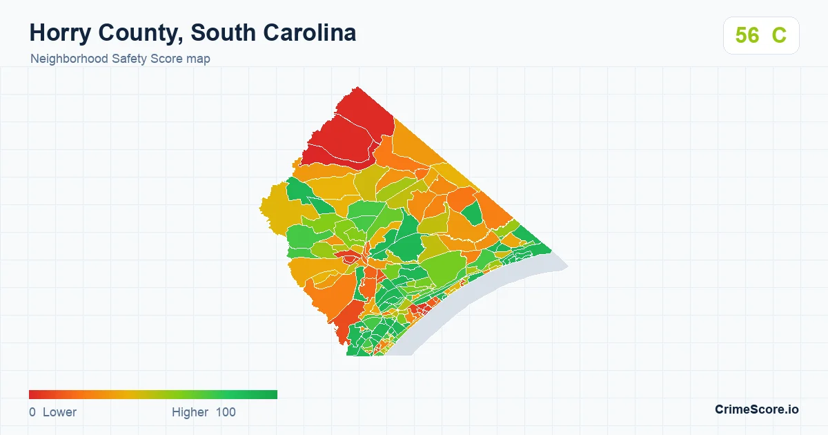 Horry County, South Carolina neighborhood Safety Score map by Census block group